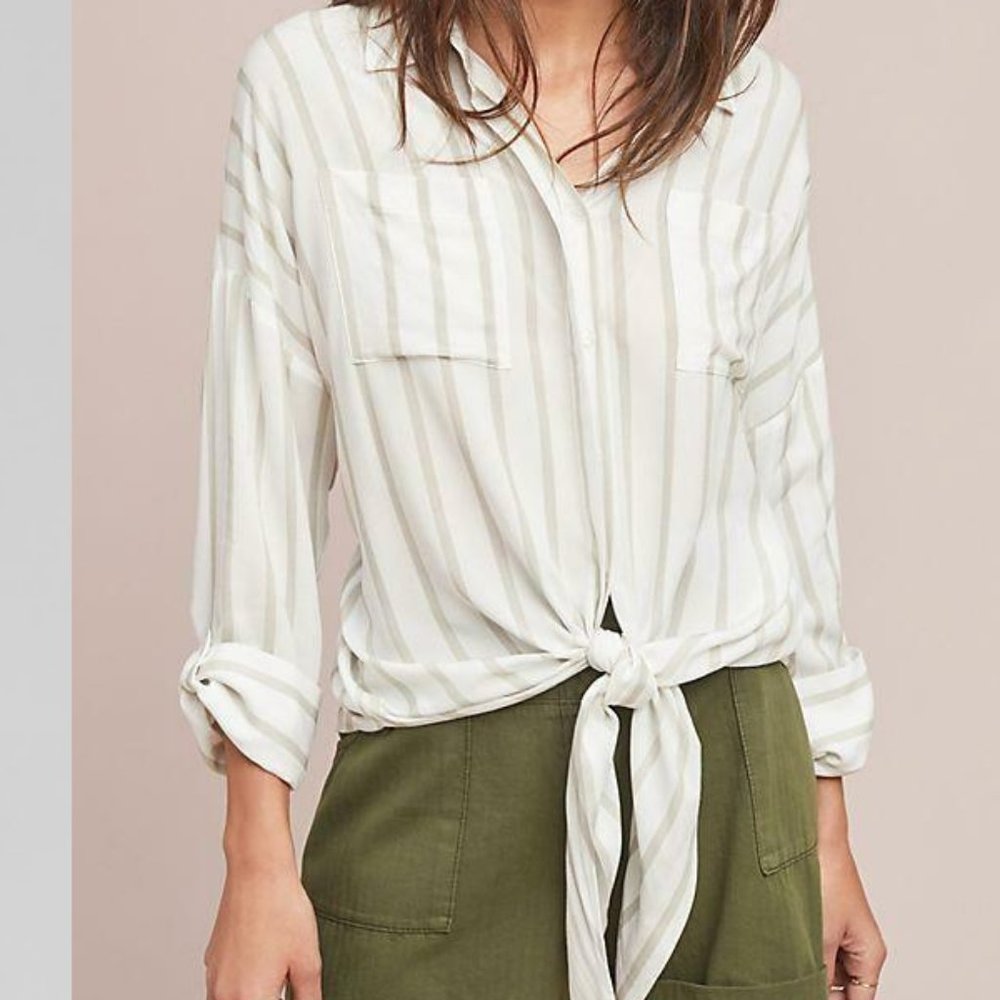 Anthropologie Maeve Sandbridge Button Down Tie‎ Front Top XS - Picture 2 of 16